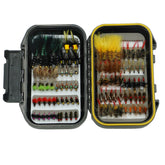Fly fishing flies assortment kit with closed fly box
